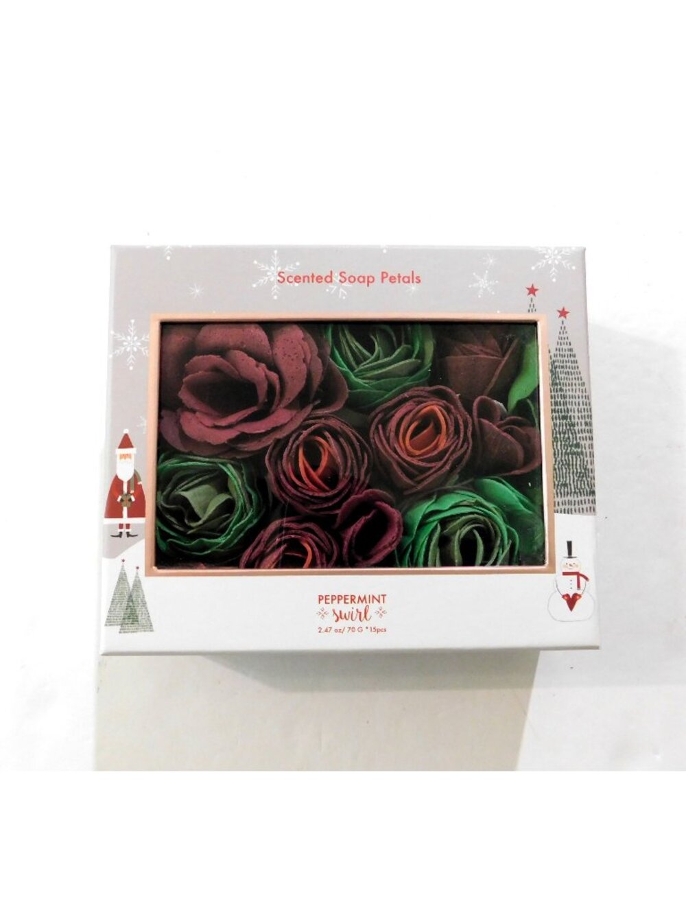 Scented Rose Soap Petals Set Peppermint Swirl Holiday-Themed Sealed Box